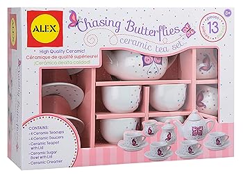 【中古】Alex Chasing Butterflies セラミック子供用ティーセット 13ピース ティーカップ4個 ソーサー4個 蓋ティーポット 蓋シュガーボウル クリーマー