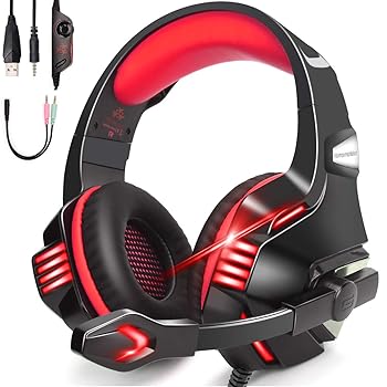 【中古】Hunterspider ゲーミングヘッドセット ps4 重低音強化 LEDマイク PC用