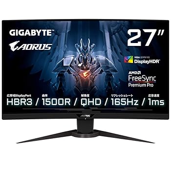 【中古】GIGABYTE AORUS Gaming Monitor 27in 2560x14400QHD VAダイアログボックス HBR3 リフレッシュ割り合い165サイクル 曲線状の形管する CV27Q