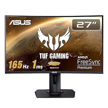 【中古】ASUS TUF Gaming ゲーミングモニター VG27VQ 27インチ湾曲 フルHD 165Hz 1ms HDMI DP DVI Freesync Premium ELMB｜アトリエ絵利奈 57,504円