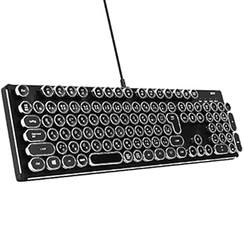 【中古】【39shop】HKW★タイプライター風メカニカルキーボード 青軸 JIS規格 109キー USB有線 日本語キーボード シルバー（良い）｜アトリエ絵利奈