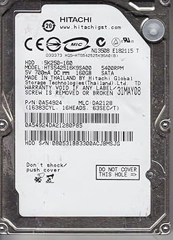 【中古】hts542516 K9sa00、PN 0 a54924、MLC da2128、Hitachi 160 GB SATA 2.5ハードドライブ