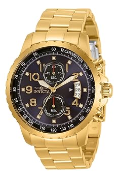 【中古】Invicta Men\u0027s 13785 Specialty Chronograph Dark Blue Dial 18k Gold Ion-Plated Stainless Steel Watch