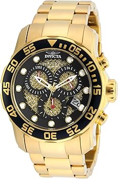 【中古】インビクタ 腕時計 Pro Diver 石英 48.8mm ケース ゴールド ステンレス鋼ストラップ ブラックダイヤル 19837 メンズ 並行輸入品