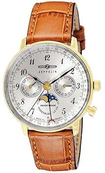 【中古】ツェッペリン 腕時計 Hindenburg ヒンデンブルク シルバー 文字盤 ステンレススチール クォーツ Quartz MOONPHASE ムーンフェイズ 35.5MM ドイツ