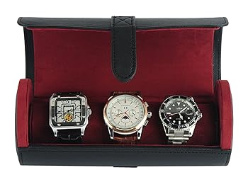 【中古】TIMELYBUYS デラックス ブラック サフィアーノ 3 腕時計 バングル ブレスレット トラベルウォッチケースとジュエリーロール