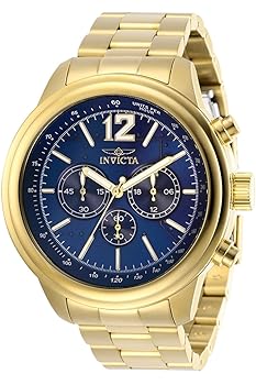 【中古】Invicta Men's Aviator Gold-Tone Steel Bracelet & Case Quartz Blue Dial Analog Watch 28896