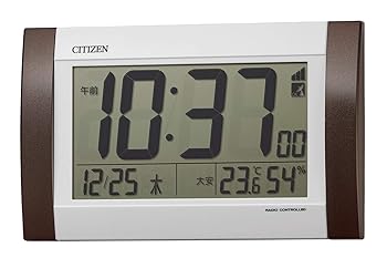 【中古】リズムRHYTHM シチズン 掛け時計 目覚まし時計 電波時計 デジタル R188 置き掛け兼用 カレンダー 温度 ・ 湿度 表示 茶 24.0×14.8×3.1cm CITIZ