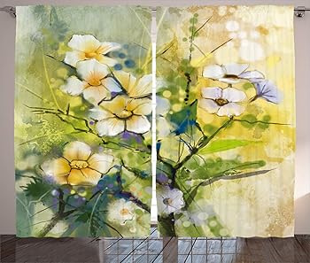 【中古】水彩花ホーム装飾カーテンby Ambesonne、抽象油彩画PoppyパターンFresh Springアートテーマ、リビングルームベッドルームウィンドウドレープ2パ