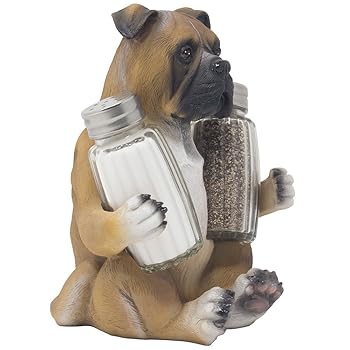 【中古】ボクサー 子犬 ガラス 塩コショウシェイカーセット 装飾ディスプレイスタンドホルダー 田舎のコテージやキッチンの装飾に スパイスラックやテー