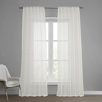 【中古】ストラスブールドットPatterned Fauxリネン薄手カーテン 50 x 108 ホワイト SHCH-119-108