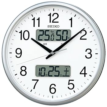 【中古】セイコークロックSeiko Clock セイコー クロック 掛け時計 電波 アナログ カレンダー 温度 湿度 表示 銀色 メタリック KX235S