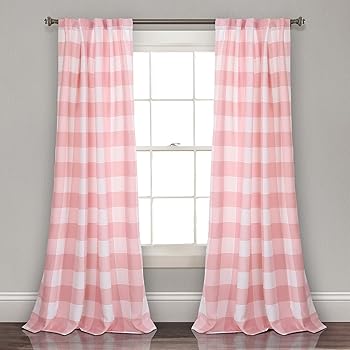 【中古】Kelly Checker Room Darkening Window Curtain Panels Pink 52x84 Set