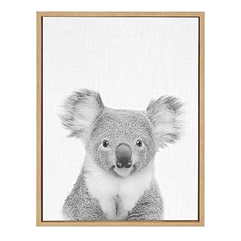 【中古】Kate and Laurel ? Sylvie Koala BearブラックandホワイトPortrait Framedキャンバス壁アートby Simon TE TAI、自然18 x 24