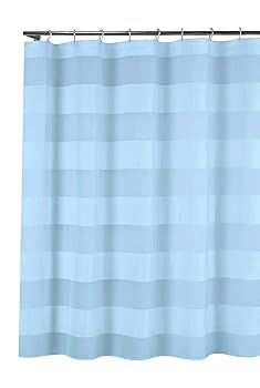 【中古】Serafina Home Capricia アクアブルーファブリックシャワーカーテン ワイドストライプデザイン 70in x 72in