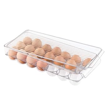 【中古】InterDesign 冷蔵庫用 卵入れ エッグ 収納 ホルダー 21個用 蓋 Fridge Binz クリア 72930EJ