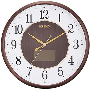 【中古】セイコークロックSeiko Clock 掛け時計 ハイブリッドソーラー 電波 アナログ 茶 メタリック SF241B
