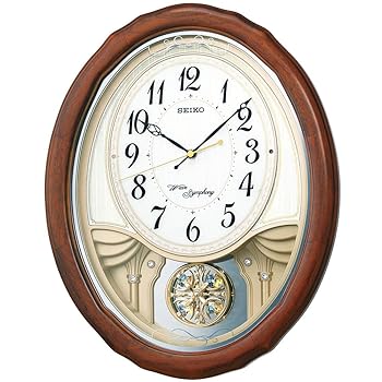 【中古】セイコークロックSeiko Clock 掛け時計 メロディ時計 電波 アナログ トリプルセレクション メロディ 飾り振り子 木枠 茶 木地 AM257B