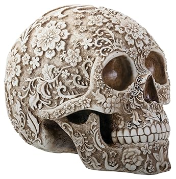 【中古】【39shop】8★Inch White and Light Brown Colored Floral Human Skull Figurine by Summit 並行輸入品（良い）｜アトリエ絵利奈