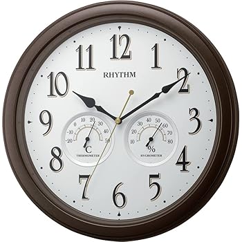 【中古】リズムRHYTHM 掛け時計 アナログ 温度 ・ 湿度 計 連続秒針 クォーツ 茶色 オルロージュインフォートM37 8MGA37SR06