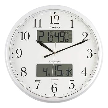 【中古】CASIOカシオ 掛け時計 電波 アナログ ウェーブセプター 常時点灯 生活環境 温度 湿度 カレンダー 表示 シルバー ITM-660NJ-8JF 35x35x5.4cm