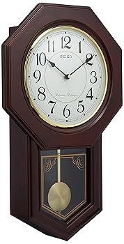 【中古】セイコークロックSeiko Clock 掛け時計 アナログ 報時選択式 チャイム&ストライク 飾り振り子 八角尾長 木枠 濃茶 木地 RQ325B