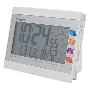 【中古】CASIOカシオ 目覚まし時計時辰儀 電磁波 白いこと デジタル 生きて行く周囲の状況 体温 湿度 暦 見せびらかす DQL-220J-7JF 大きさ:H11.6×W15×D7糎