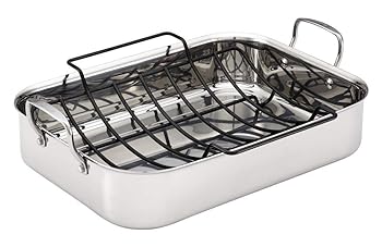 【中古】Anolon Tri-Ply Clad Stainless Steel 17-Inch by 12-1/2-Inch Large Rectangular Roaster with Nonstick Rack by Anolon