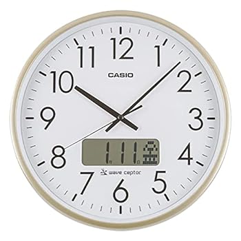 【中古】CASIOカシオ 掛け時計 電波 ゴールド 直径36cm アナログ プログラム 時報 機能 カレンダー 表示 IC-2100J-9JF
