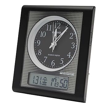 【中古】CASIOカシオ 目覚まし時計 電波 ブラック アナログ 常時点灯 温度 湿度 カレンダー 表示 TQT-351NJ-1JF