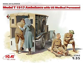【中古】ICM 1/35 T型フォード 1917 救急車 アメリカ衛生兵フィギュア付 プラモデル 35662