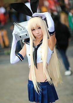 【中古】艦隊これくしょん 島風 11点セット カチューシャ + セーラー服 + スカート + リボン + 袖 + 手袋 + ロング靴下 + Tバック + 耐熱ウィッグ + ウィ