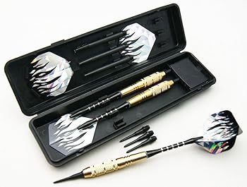 【中古】ソフト ダーツ初心者 セット 予備 チップとフライト ケース トルピード型 バレル ブラック