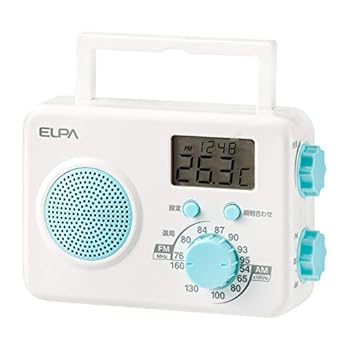 【中古】朝日電器 ELPAエルパ AM/FMシャワーラジオ受信機 水回転運動で使える 時辰儀や体温を書きあらわすできる液晶画面 ER-W40F