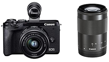 【中古】Canon ミラーレス一眼カメラ EOS M6 Mark II ダブルズームEVFキット ブラック EOSM6MK2BK-WZEVFK