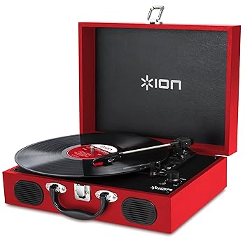 【中古】ION Audioアイオンオーディオ ポータブルレコードプレーヤー スーツケース型 スピーカー内蔵持ち運び 電池でも稼働 Vinyl Transport 赤