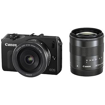 【中古】Canon ミラーレス一眼カメラ EOS M ダブルレンズキット EF-M18-55mm F3.5-5.6 IS STM/EF-M22mm F2 STM ブラック EOSMBK-WLK