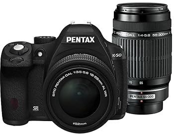 【中古】RICOH デジタル一眼二眼レフ PENTAX K-50 DAL18-55mmWR・DAL55-300粍ダブルズームキット 黒いこと K-50 300WZOOM KIT BLACK 10879