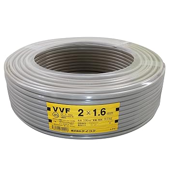 【中古】テイコク VVF ケーブル 2CX1.6mm 灰色 100m巻