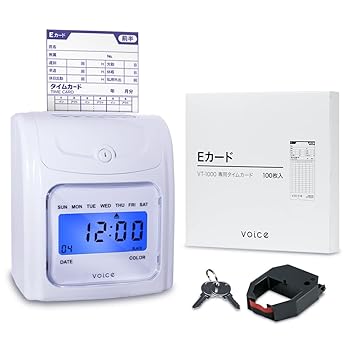 【中古】【39shop】VOICEヴォイス★タイムレコーダーコスト重視のシンプル機能VT-1000本体 タイムカード200枚(非常に良い)｜アトリエ絵利奈