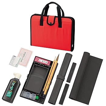 【中古】呉竹 書道セット GA-570S 赤 ハードタイプ GA570-11