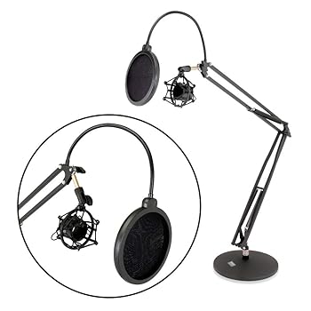 【中古】Tabletopサスペンションマイクブームスタンド ? Studio Scissorアームマイクマウント、Includesポップフィルタ&防振ショックマウント