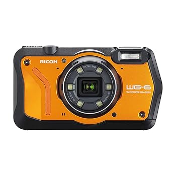 【中古】RICOH WG-6 オレンジ色 本格雨合羽写真機 20米突雨合羽 耐衝撃 防塵 耐寒 2000万絵素 4K画像相応う 高性能GPS内蔵 水中専用マーメードモード積み上げる 高