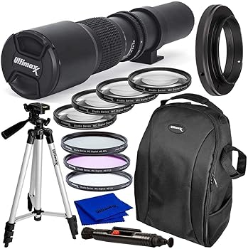 【中古】Ultimaxx プリセット 500mm 1000mm f/8 手動マルチコート望遠レンズキット Canon EOS T3 T3i T4i T5 T5i T6 T6i T6s T7i SL1 SL2 60D 70D 77D 80