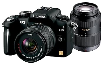 【中古】パナソニック デジタル一眼写真機 G2ダブルズームレンズキット14-42粍/F3.5-5.6・45-200粍/F4.0-5.6 コンフォートブラック DMC-G2W-K
