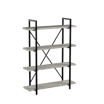 【中古】45MinST 4-Tier Vintage Industrial Style Bookcase/Metal and Wood Bookshelf Furniture for Collection, Gray Oak, 3/4/5 Tier 4-Tier