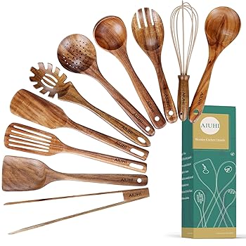 【中古】【39shop】Kitchen★Wooden Utensils for Cooking, Wood Utensil Natural Teak Wood Spoons for Cooking,Kitchen Utenails Set with Holder,Wooden Kitchen(非常に良い)｜アトリエ絵利奈