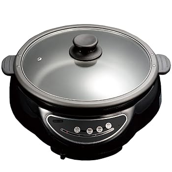 【中古】電気グリル鍋 深型 脱着式 ガラス蓋 2～3人用 鍋深さ8cm 1200W 深型ホットプレート グリル鍋 電気鍋 2人用 一人用 電気 4人用 グリル プレート