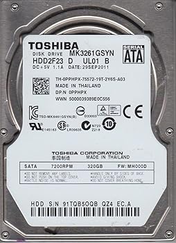 【中古】MK3261GSYN, MH000D, HDD2F23 D UL01 B, 東芝 320GB SATA 2.5 ハードドライブ