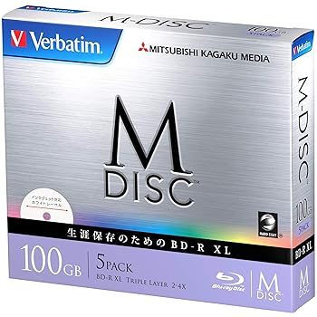【中古】Verbatim バーベイタム M-DISC 長期保存 ブルーレイディスク 1回記録用 BD-R XL 100GB 5枚 ホワイトプリンタブル 片面3層 1-6倍速 DBR100YMDP5V1